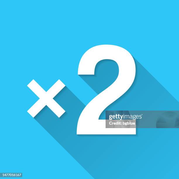 x2, two times. icon on blue background - flat design with long shadow - algebra stock illustrations