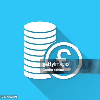 Pound coins stack. Icon on blue background - Flat Design with Long Shadow Pound coins stack. Icon on blue background - Flat Design with Long Shadow