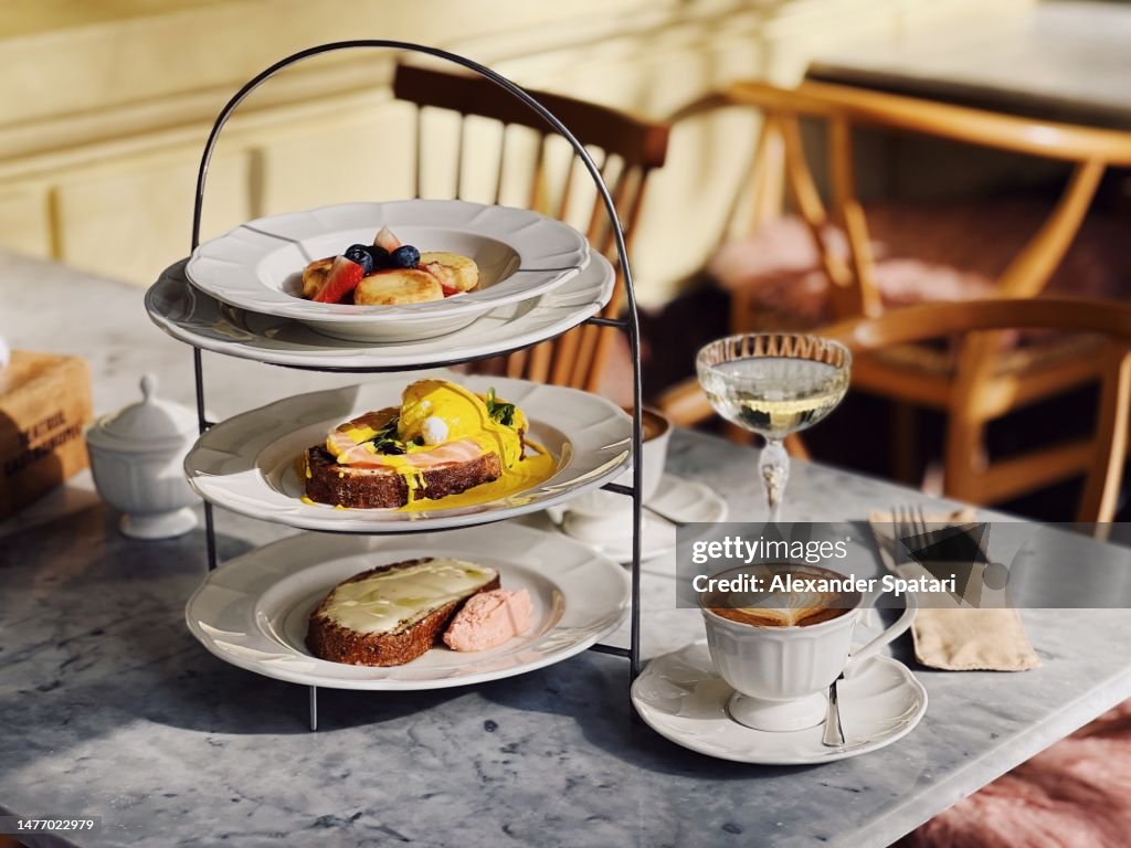 Elegant brunch with prosecco served at a luxury hotel