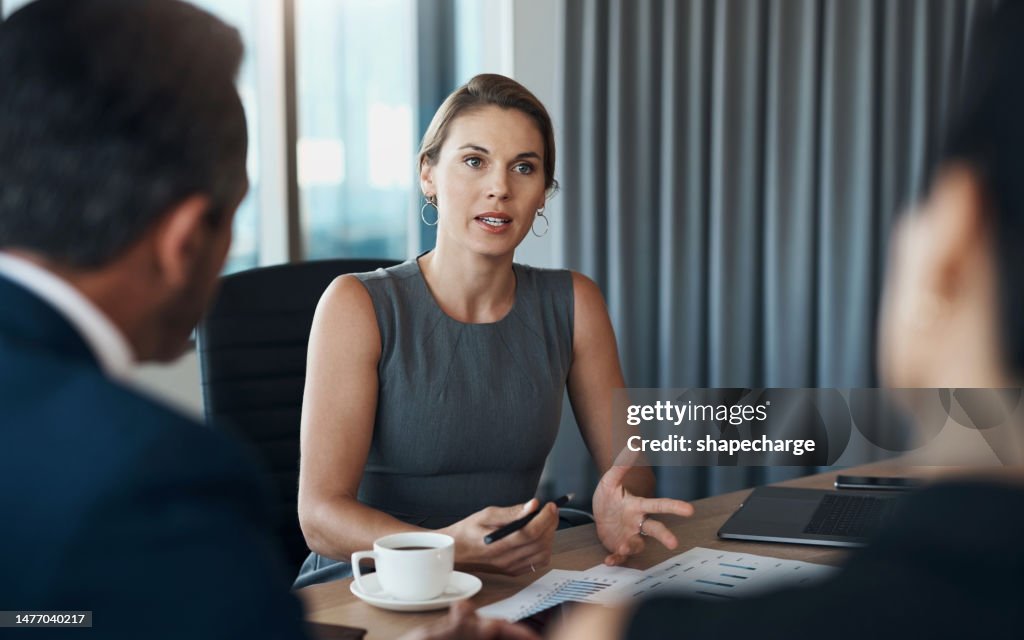 Clients meeting of corporate woman talking of business proposal, negotiation interview or professional advice. Financial advisor, investor or serious people in conference discussion or job leadership