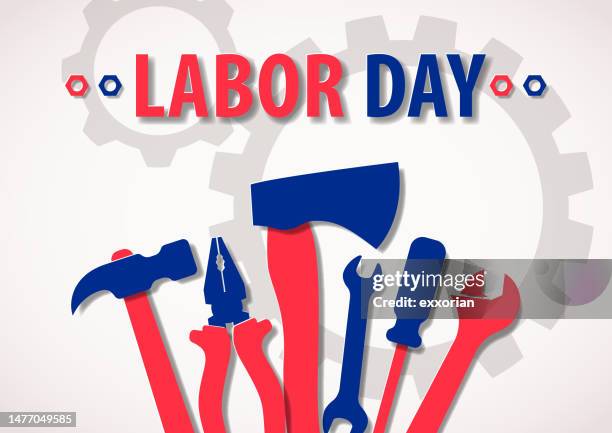 illustrazioni stock, clip art, cartoni animati e icone di tendenza di strumenti di lavoro per la festa del lavoro - festa dei lavoratori festività pubblica internazionale