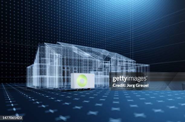 heat pump beside a family home - wärmepumpe stock-fotos und bilder