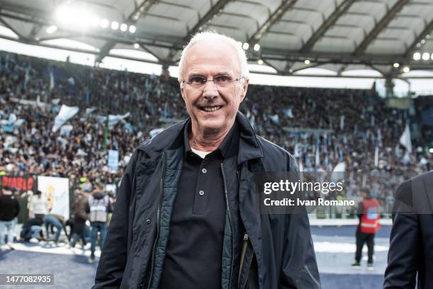 Sven-Goran Eriksson former SS Lazio coach in the 90s during the Serie A match between SS Lazio and AS Roma at Stadio Olimpico on March 19, 2023 in...