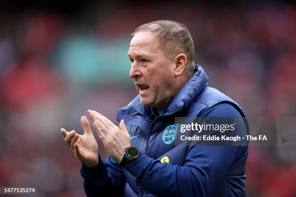 Steve Holland, Assistant Manager of England, gives instructions during the UEFA EURO 2024 qualifying round group C match between England and Ukraine...