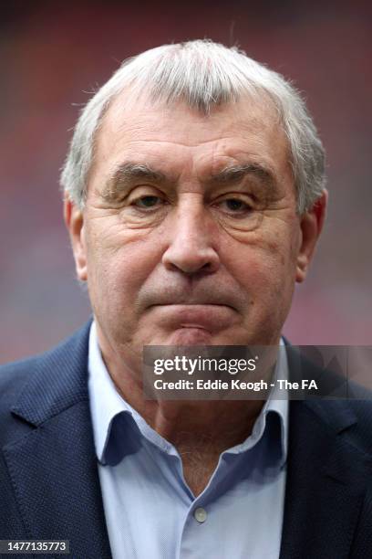 Peter Shilton looks on prior to the UEFA EURO 2024 qualifying round group C match between England and Ukraine at Wembley Stadium on March 26, 2023 in...