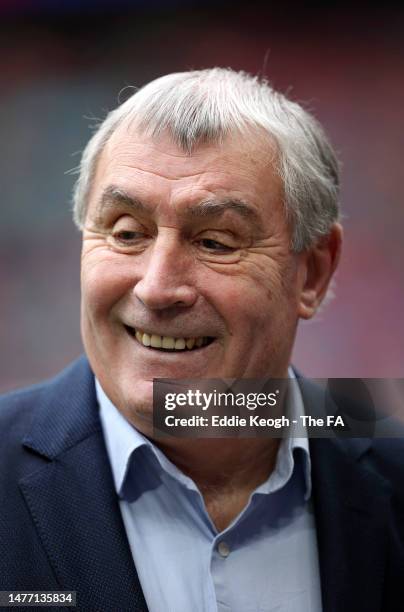 Peter Shilton looks on prior to the UEFA EURO 2024 qualifying round group C match between England and Ukraine at Wembley Stadium on March 26, 2023 in...
