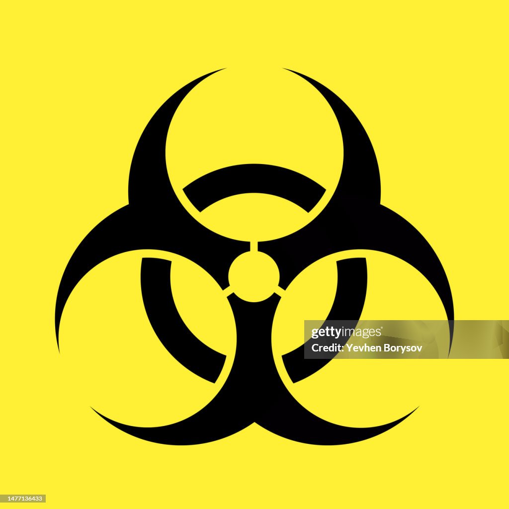 Biohazard warning symbol isolated on yellow background. Icon can be used as a poster and wallpaper