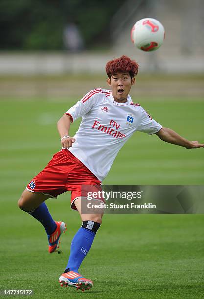 Heung Min Son in action during the training session of Hamburger SV on July 2, 2012 in Hamburg, Germany.