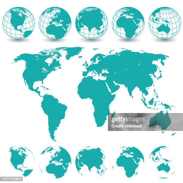 globe-set und welt karte - erde stock-grafiken, -clipart, -cartoons und -symbole