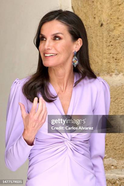 Queen Letizia of Spain visits the exhibitions on the occasion of the IX International Congress of Spanish Language at the Casa de Iberoamerica on...
