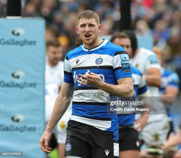 Ruaridh McConnochie of Bath looks on during the Gallagher Premiership Rugby match between Bath Rugby and Exeter Chiefs at the Recreation Ground on...