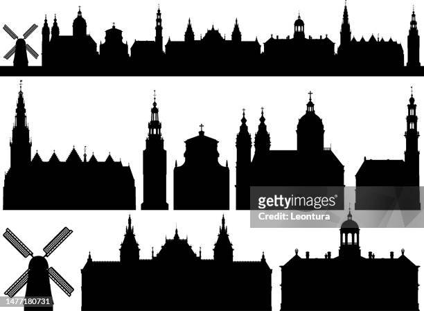 amsterdam (all buildings are separate and complete, see buildings underneath) - netherlands skyline stock illustrations