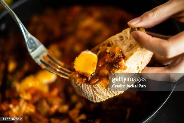 homemade shakshuka - africa japan stock pictures, royalty-free photos & images