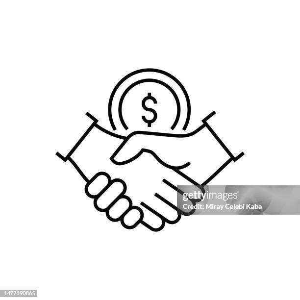 ilustraciones, imágenes clip art, dibujos animados e iconos de stock de patrocinar inversión y asociación, ícono de línea de trabajo en equipo - acuerdo