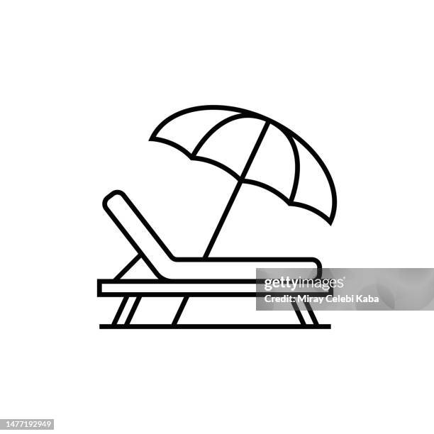 ilustraciones, imágenes clip art, dibujos animados e iconos de stock de icono de línea de tumbona - actividades recreativas
