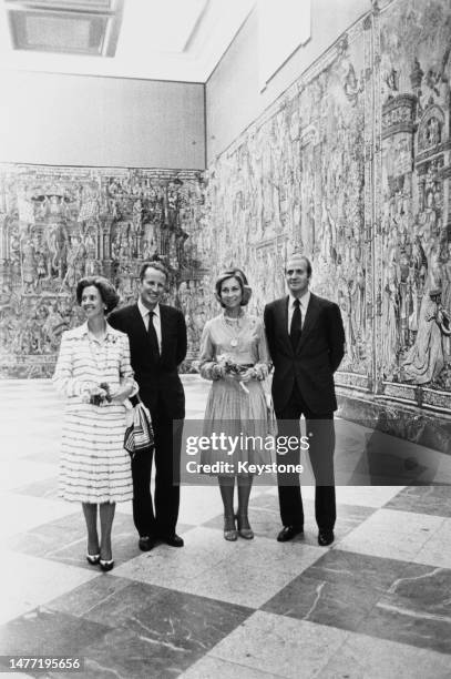 Belgian Royals Fabiola of Belgium and her husband, Baudouin of Belgium, with Spanish Royals Juan Carlos I, King of Spain, and his wife, Queen Sofia...