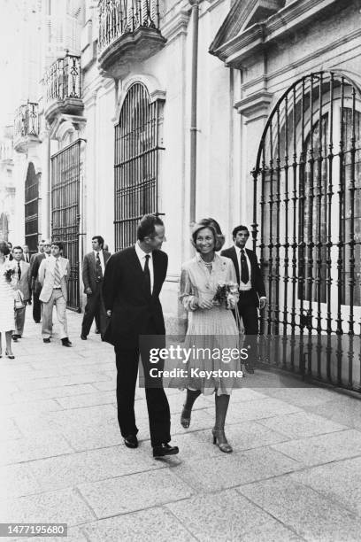 Spanish Royals Juan Carlos I, King of Spain, and his wife, Queen Sofia of Spain, during the visit of the Belgian Royals to Spain, outside the Royal...