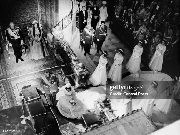 High-angle view of the wedding of Spanish Royal Juan Carlos, Prince of Asturias, and Greek Royal Princess Sofia of Greece and Denmark, at the...