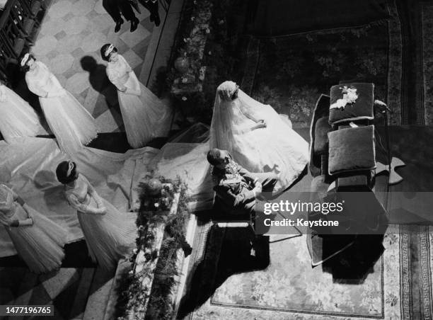 High-angle view of the wedding of Spanish Royal Juan Carlos, Prince of Asturias, and Greek Royal Princess Sofia of Greece and Denmark, at the...