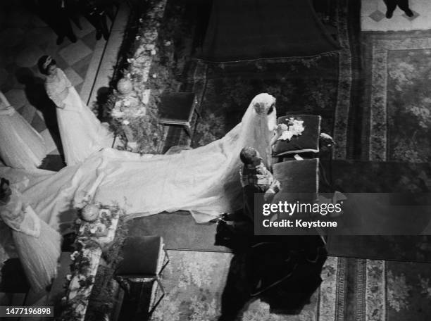 High-angle view of the wedding of Spanish Royal Juan Carlos, Prince of Asturias, and Greek Royal Princess Sofia of Greece and Denmark, at the...