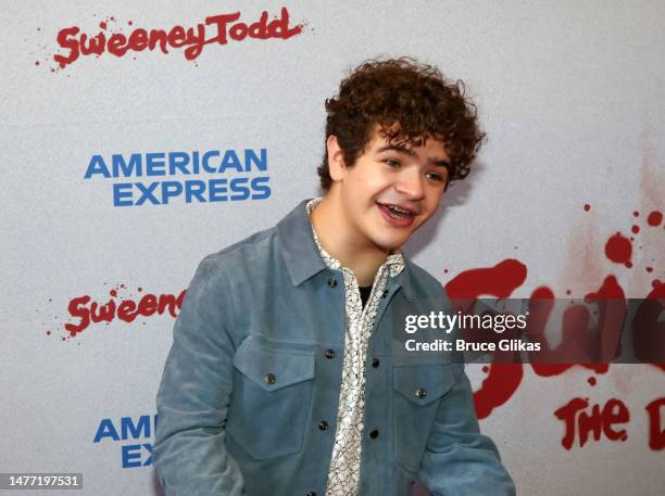 Gaten Matarazzo poses at the opening night of the new production of Stephen Sondheim's "Sweeney Todd" on Broadway at The Lunt-Fontanne Theatre on...