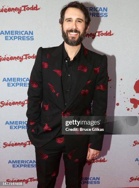 Josh Groban poses at the opening night of the new production of Stephen Sondheim's "Sweeney Todd" on Broadway at The Lunt-Fontanne Theatre on March...