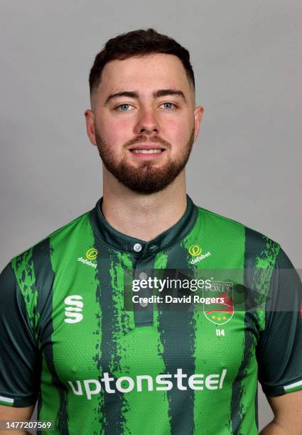 Scott Steel of Leicestershire County Cricket Club poses for a portrait during the Leicestershire CCC photocall held at Uptonsteel County Ground on...