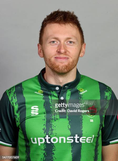 Ed Barnes of Leicestershire County Cricket Club poses for a portrait during the Leicestershire CCC photocall held at Uptonsteel County Ground on...
