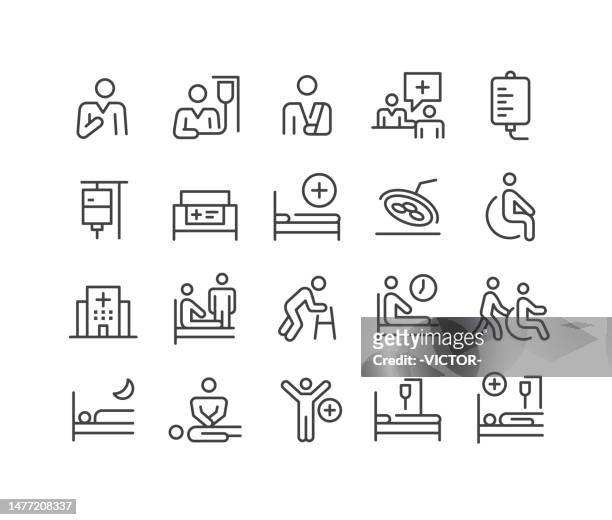 hospital icons - classic line series - icu patient stock illustrations