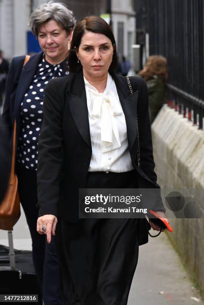 Sadie Frost departs the Royal Courts of Justice in her role as claimant after attending a lawsuit against the Associated Newspapers on March 27, 2023...