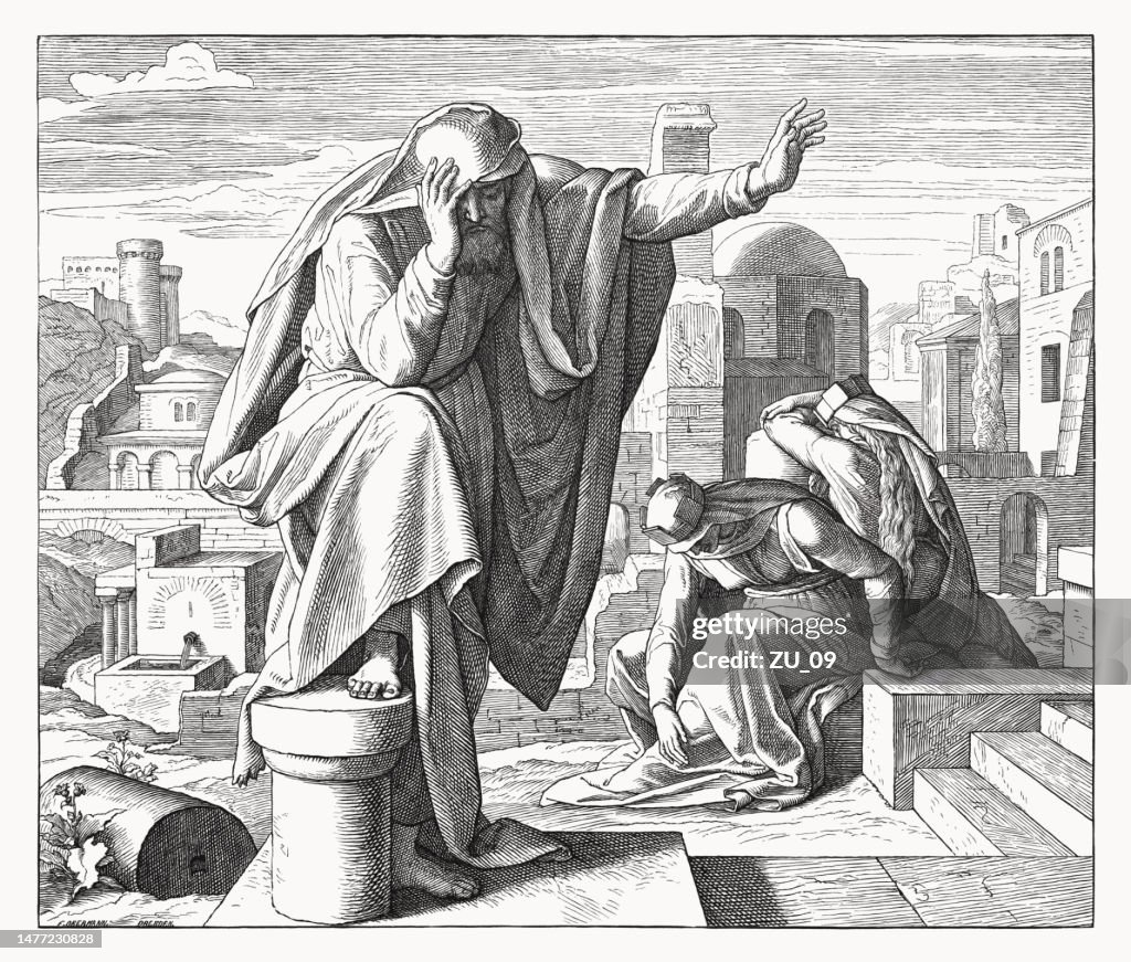 Jeremiah's Lament (Lamentations 1, 1-2), wood engraving, published in 1860