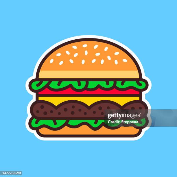 burger line icon - cheeseburger vector stock illustrations
