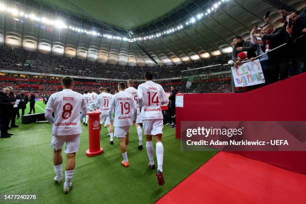 General view as players of Poland walk out of the tunnel prior to the UEFA EURO 2024 qualifying round group B match between Poland and Albania at...