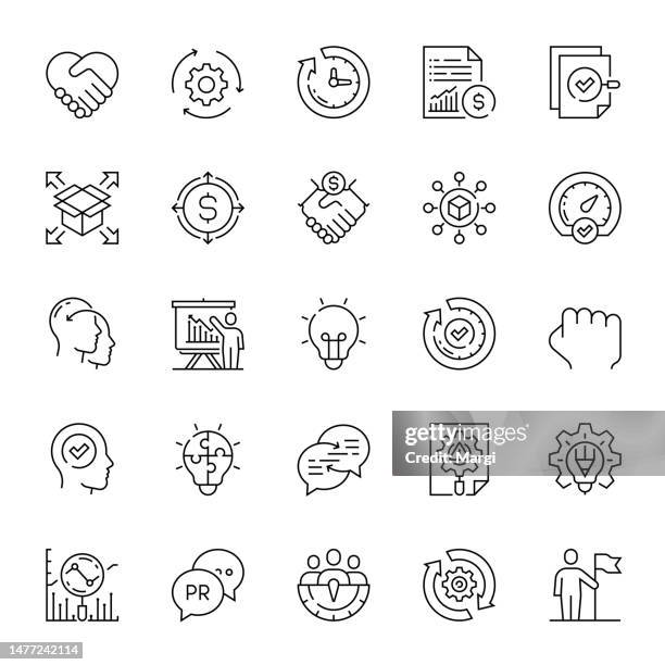 liniensymbolsatz von mitarbeiterzielen - ausdauer stock-grafiken, -clipart, -cartoons und -symbole