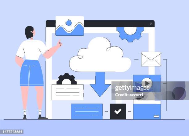 flat design cartoon illustration. cloud services concept. - serverless computing stock illustrations