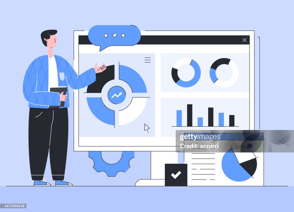 Flat Design Cartoon Illustration Data Analysis Process Concept High-Res ...