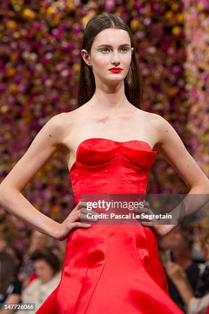 Model walks the runway during the Christian Dior Haute-Couture show as part of Paris Fashion Week Fall / Winter 2013 on July 2, 2012 in Paris, France.