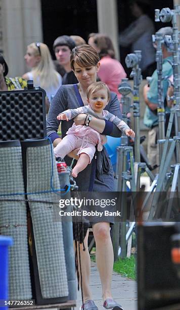 Tina Fey and her daughter Penelope Athena Richmond filming on location for "Admission" on July 2, 2012 in Princeton, New Jersey.