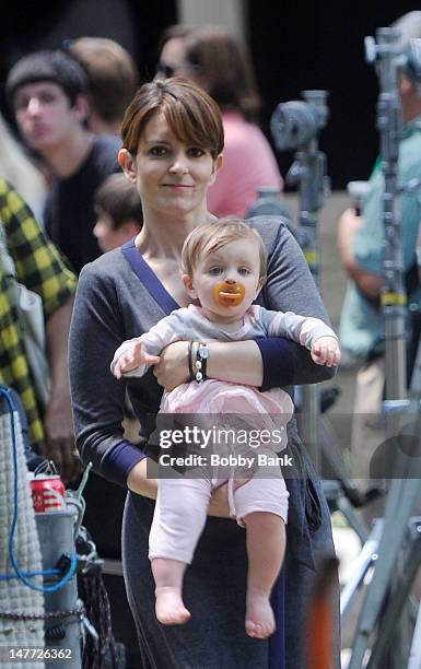 Tina Fey and her daughter Penelope Athena Richmond filming on location for "Admission" on July 2, 2012 in Princeton, New Jersey.