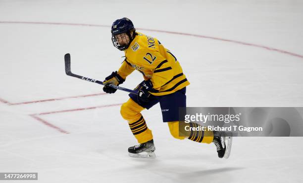 Jacob Nordqvist of the Quinnipiac Bobcats skates against the Ohio State Buckeyes during the NCAA Division I Men's Ice Hockey Regional Championship...