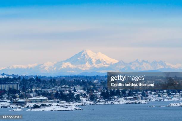 mt baker behind victoria, british columbia, canada - victoria canada stock pictures, royalty-free photos & images