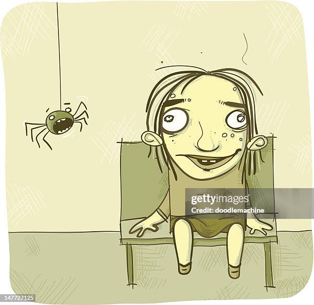 scardy spider - spinnenphobie stock-grafiken, -clipart, -cartoons und -symbole