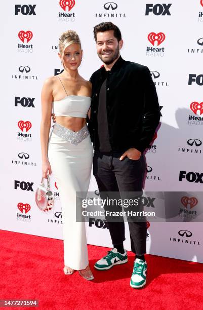 Hannah Godwin and Dylan Barbour attend the 2023 iHeartRadio Music Awards at Dolby Theatre on March 27, 2023 in Hollywood, California.