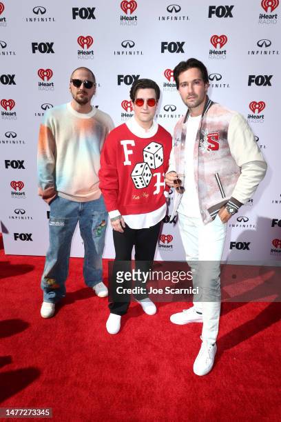 Kendall Schmidt, Logan Henderson and James Maslow of Big Time Rush attend the 2023 iHeartRadio Music Awards at Dolby Theatre in Los Angeles,...