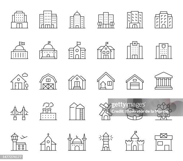 buildings line icons - 政府機關建築物 幅插畫檔、美工圖案、卡通及圖標