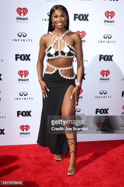 Coco Jones attends the 2023 iHeartRadio Music Awards at Dolby Theatre in Los Angeles, California on March 27, 2023. Broadcasted live on FOX.