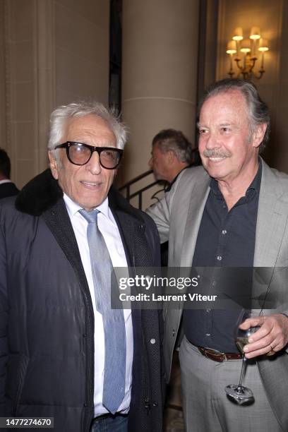 Michel Leeb and Gerard Darmon attend the "Stethos D'Or 2023" Gala at Hotel Georges V on March 27, 2023 in Paris, France.