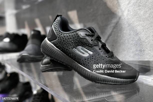 Skechers shoes on display at the 2023 Bar & Restaurant Expo and World Tea Expo on March 27, 2023 at the Las Vegas Convention Center in Las Vegas,...