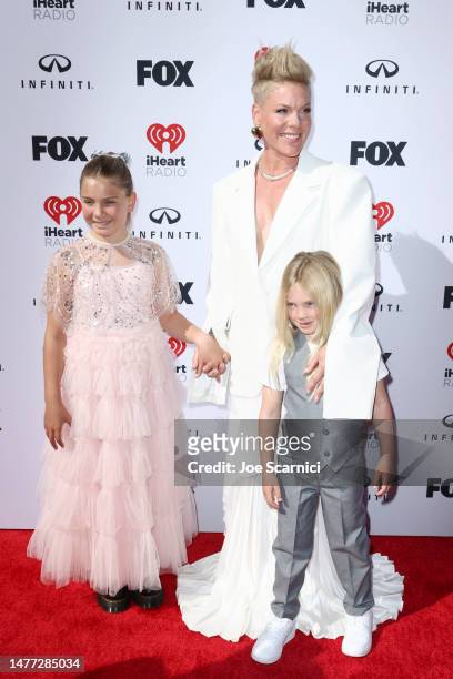 Willow Sage Hart, P!NK, and Jameson Hart attend the 2023 iHeartRadio Music Awards at Dolby Theatre in Los Angeles, California on March 27, 2023....