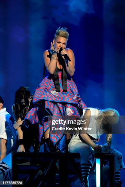 Performs onstage during the 2023 iHeartRadio Music Awards at Dolby Theatre in Los Angeles, California on March 27, 2023. Broadcasted live on FOX.